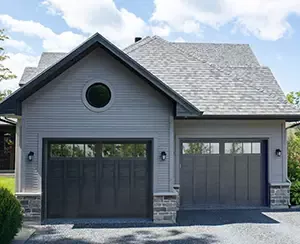 Eastman E-13, 9' x 7', Black doors and overlays, 4 vertical lite Panoramic windows